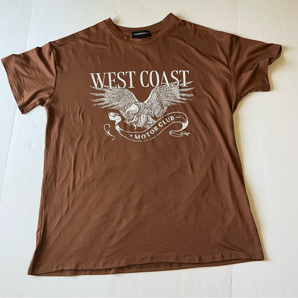 Streetwear society mens t shirt Short sleeve size large brown white